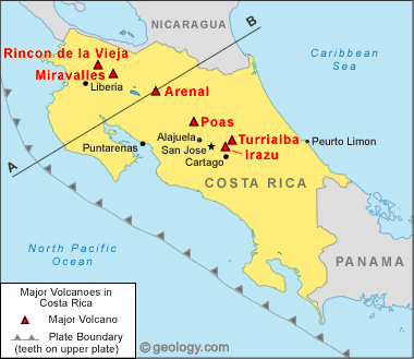 costa rica volcanoes map costa rica volcanoes map