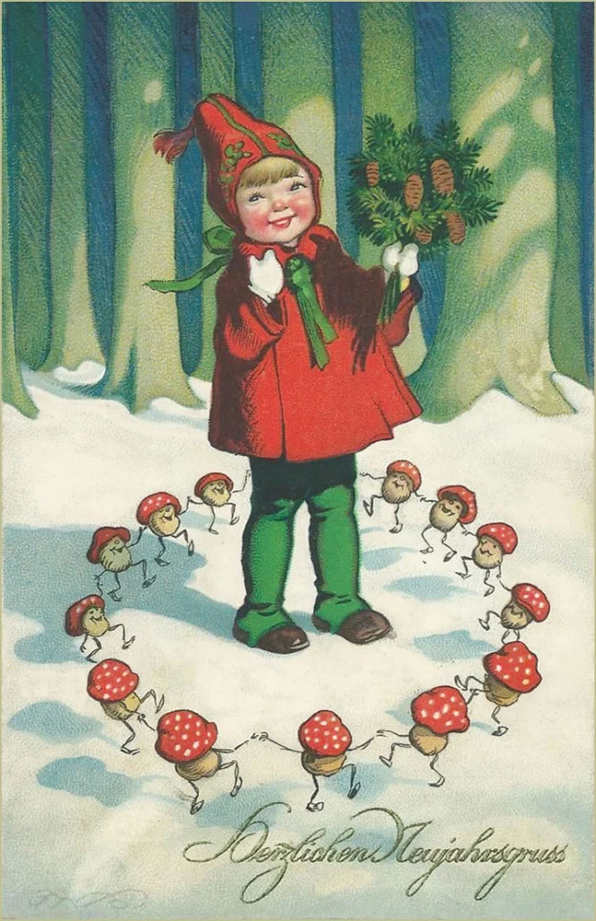 Amanita post card for Christmas and yuletide