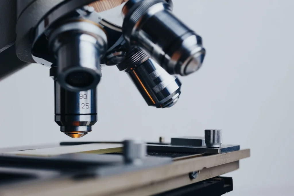 Close-up of a research microscope – exploring the hidden world of fungal spores
