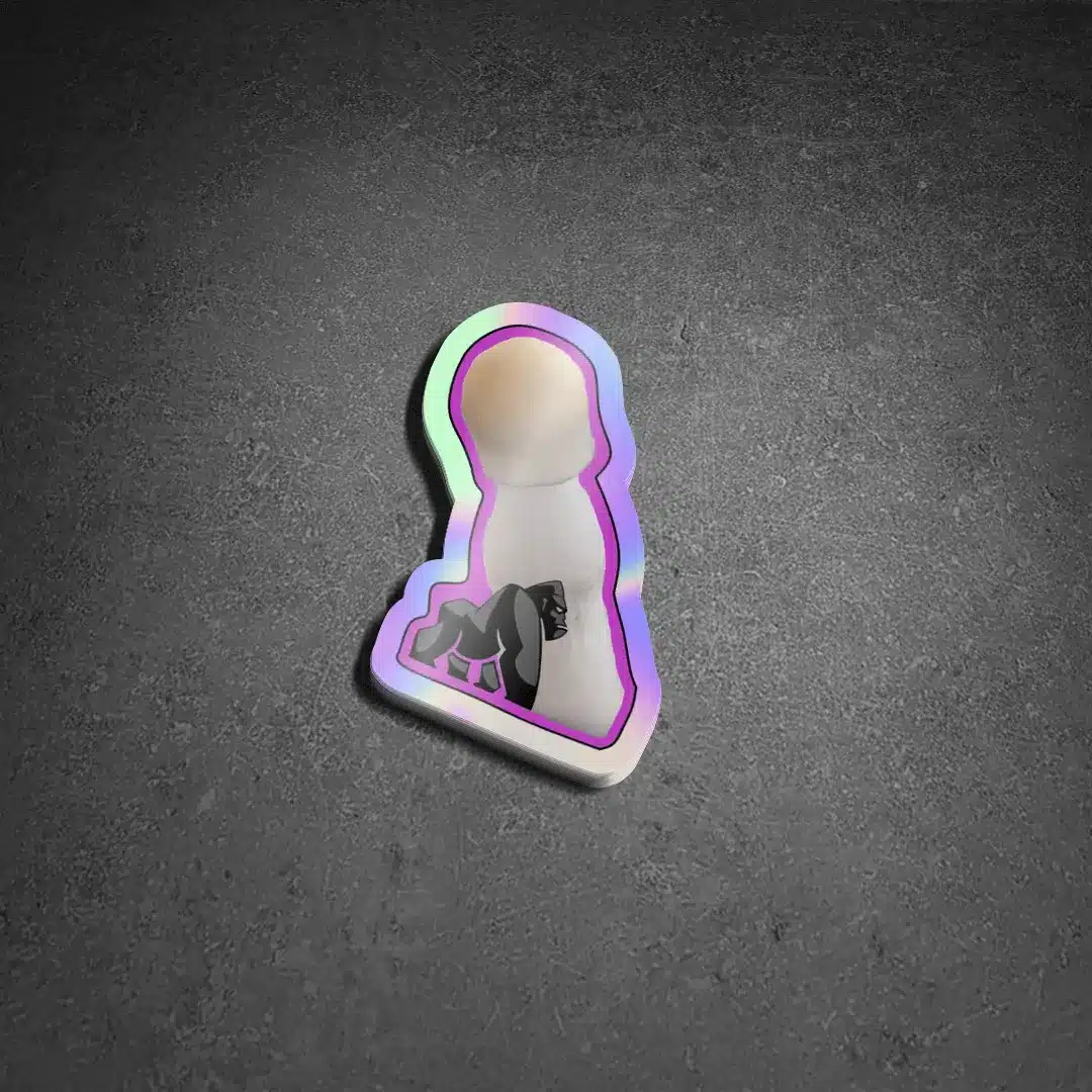 Holographic Albino Penis Envy mushroom sticker on a flow hood surface