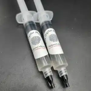 Blue-oyster-lc Sterile syringe containing Blue Oyster Mushroom liquid culture, prepared for microscopy, taxonomy, and research purposes.