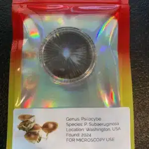 Rusty-brown to violet-brown spore print of Psilocybe subaeruginosa, collected from mature caps, showing fine, evenly dispersed spores on a foil background.