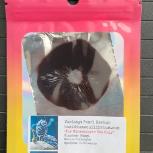 Pearl Harbor spore print on foil in a mylar package.